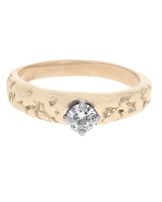 Diamond Solitaire Nugget Style Engagement Ring in White and Yellow Gold
